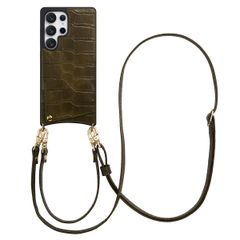 Selencia Cover per telefono Nova Croco con cordino e portacarte Samsung Galaxy S25 Ultra - Dark Olive