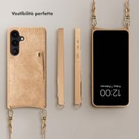Selencia Cover per telefono Nova Croco con cordino e portacarte Samsung Galaxy S25 / S24 - Toasted Almond