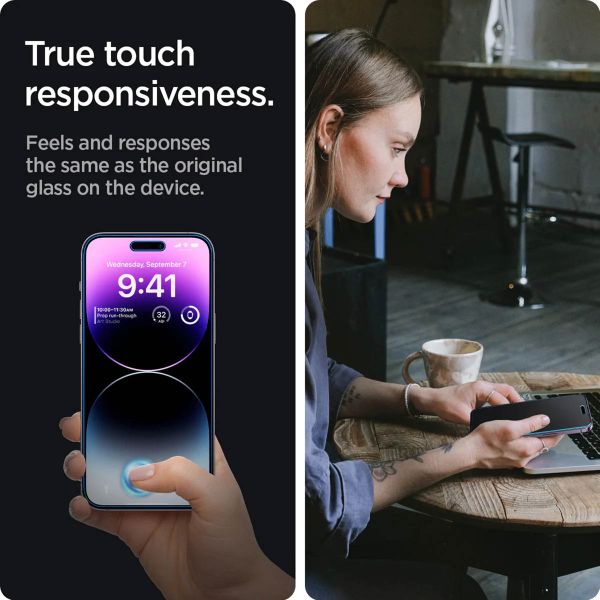Spigen Vetro temperato privacy GLAStR EZ Fit + Applicatore - confezione da 2 Apple iPhone 14 Pro