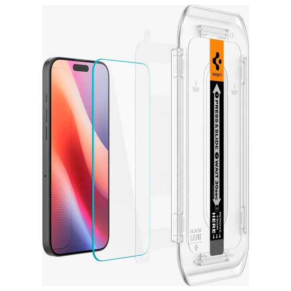 Spigen Vetro temperato GLAStR EZ Fit, confezione da 2 + Applicatore Apple iPhone 17 / 17 Pro / 16 Pro