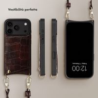 Selencia Cover per telefono Nova Croco con cordino e portacarte Apple iPhone 18 Pro Max / 17 Pro Max - Choco Brown