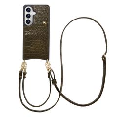 Selencia Cover per telefono Nova Croco con cordino e portacarte Samsung Galaxy S26 - Dark Olive