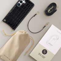 Selencia Cover per telefono Nova Croco con cordino e portacarte Samsung Galaxy S25 - Nero