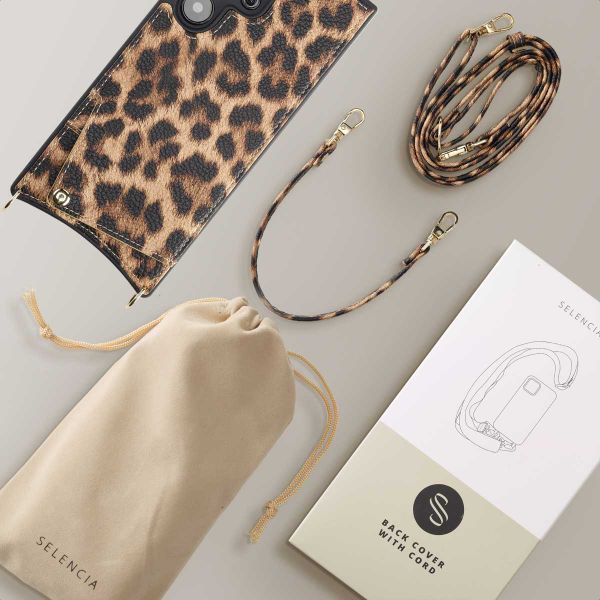 Selencia Cover per telefono Nova con cordino e portacarte Samsung Galaxy S24 Ultra - Leopard