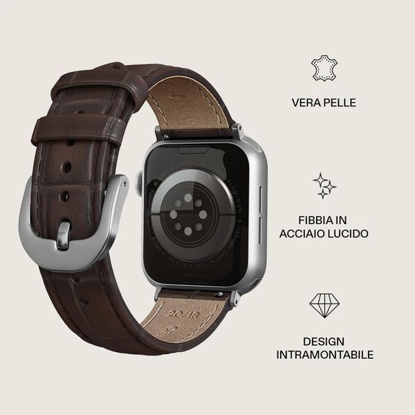 Burga Cinturino in vera pelle Apple Watch | 38/40/41/42 mm - Espresso / Silver