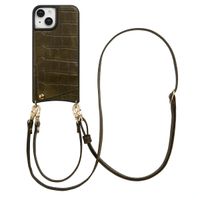 Selencia Cover per telefono Nova Croco con cordino e portacarte Apple iPhone 15 - Dark Olive