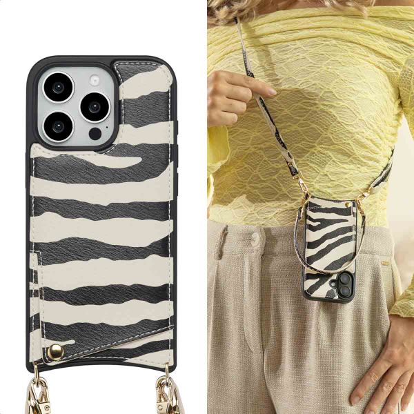 Selencia Cover per telefono Nova con cordino e portacarte Apple iPhone 16 Pro - Zazzy Zebra