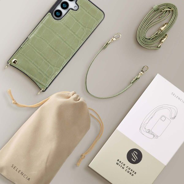 Selencia Cover per telefono Nova Croco con cordino e portacarte Samsung Galaxy S25 - Sage Green