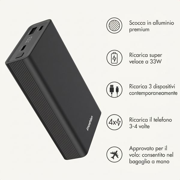 imoshion Powerbank in alluminio Ultra Series 20.000 mAh - Ricarica rapida fino a 33 watt - Nero