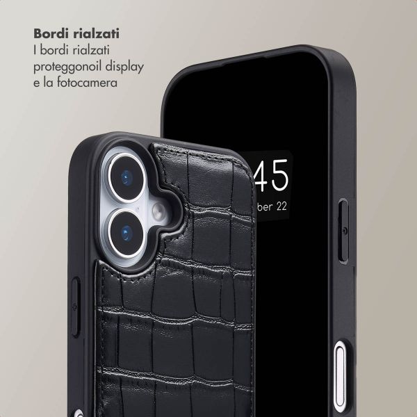 Selencia Cover per telefono Nova Croco con cordino e portacarte Apple iPhone 17 - Nero