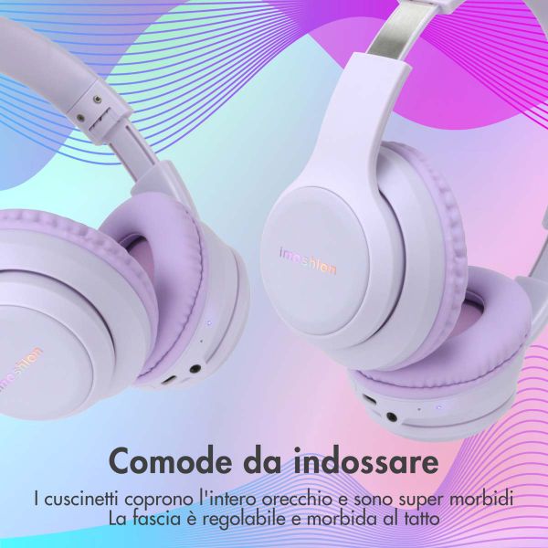 imoshion Cuffie wireless per bambini con LED Light - Limitatore di decibel - Con cavo AUX - Lavender Lilac
