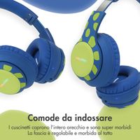 imoshion Cuffie wireless per bambini Dino LED Light - Limitatore di decibel - Con cavo AUX - Cobalt Blue / Lime