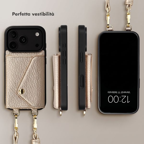 Selencia Cover per telefono Sera con cordino e portacarte a busta Apple iPhone 18 Pro / 17 Pro - Champagne