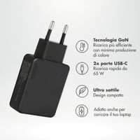 Accezz Caricabatterie GaN Ultra Slim - 2x USB-C - 65 W - Nero