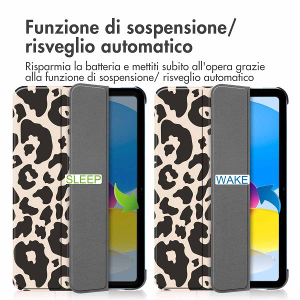 imoshion Cover Trifold Design Apple iPad 11 (2025) 11 pollici A16 / iPad 10 (2022) 10.9 pollici - Leopard