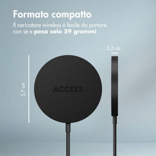 Accezz Caricabatterie Wireless USB-C - Caricatore Senza Fili MagSafe e Qi2 - 1 metro - Nero
