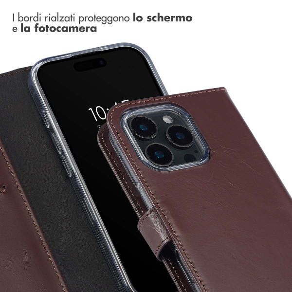 Selencia Cover a libro in vera pelle Apple iPhone 16 Pro Max - Marrone