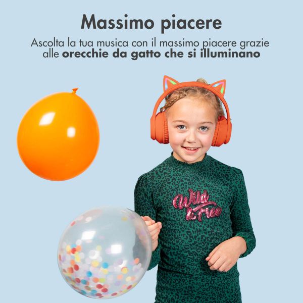 imoshion Cuffie wireless per bambini LED Light Cat Ear - Limitatore di decibel - Con cavo AUX - Arancione