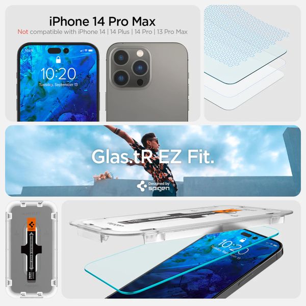 Spigen Vetro temperato GLAStR EZ Fit, confezione da 2 + Applicatore Apple iPhone 14 Pro Max