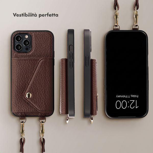 Selencia Cover per telefono Sera con cordino e portacarte a busta Apple iPhone 12 Pro - Chocolate Brown
