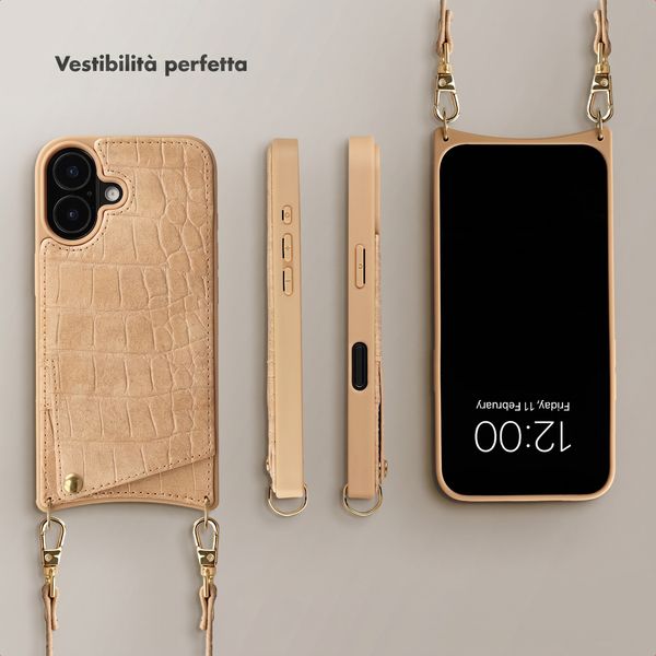 Selencia Cover per telefono Nova Croco con cordino e portacarte Apple iPhone 17 - Toasted Almond