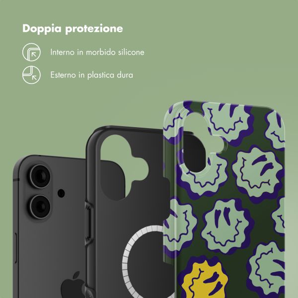 Selencia Cover posteriore Vivid con MagSafe Apple iPhone 16 - Wavy Smiley Green