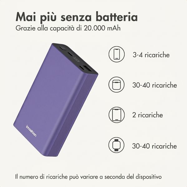 imoshion Powerbank in alluminio Ultra Series 20.000 mAh - Ricarica rapida fino a 33 watt - Tropical Violet