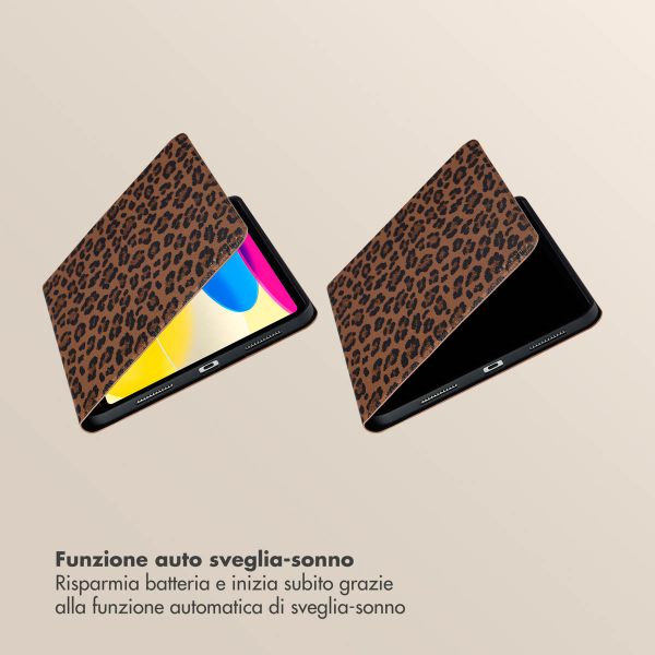 Selencia Libreria Sabi con stampa leopardata Apple iPad 11 (2025) 11 pollici A16 / iPad 10 (2022) 10.9 pollici - Mocha Brown