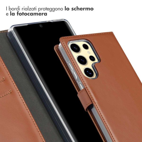 Selencia Cover a libro in vera pelle Samsung Galaxy S25 Ultra - Marrone chiaro