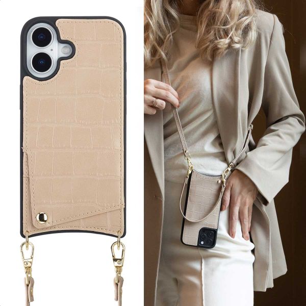 Selencia Cover per telefono Nova Croco con cordino e portacarte Apple iPhone 17 - Beige