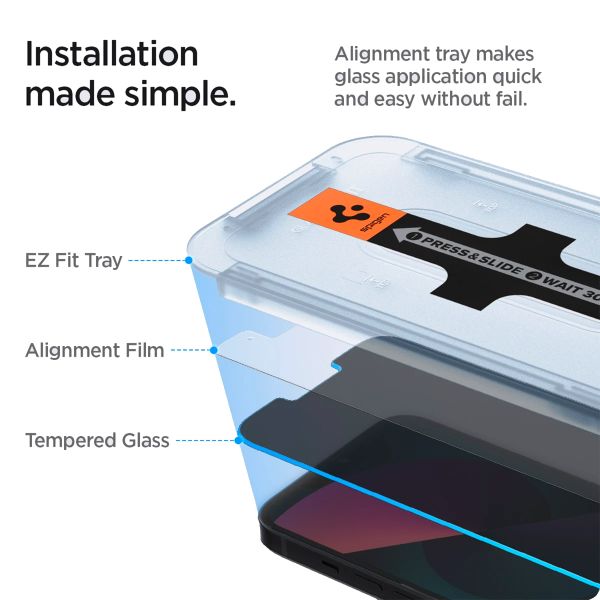 Spigen Vetro temperato privacy GLAStR EZ Fit + Applicatore - confezione da 2 Apple iPhone 13 / 13 Pro