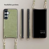 Selencia Cover per telefono Nova Croco con cordino e portacarte Samsung Galaxy S25 - Sage Green