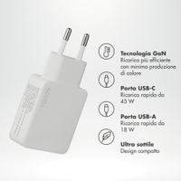 Accezz Caricabatterie GaN Ultra Slim - USB-C + USB-A - 45 W - Bianco