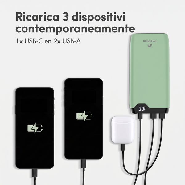 imoshion Powerbank da 20.000 mAh - Caricabatterie rapido da 22,5 W - USB-C / USB-A - Verde