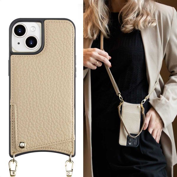 Selencia Cover per telefono Nova con cordino e portacarte Apple iPhone 15 - Beige