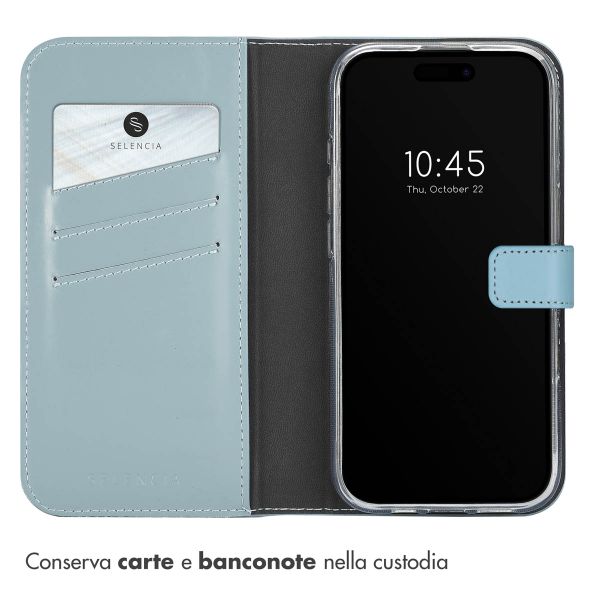 Selencia Cover a libro in vera pelle Apple iPhone 16 Pro - Air Blue