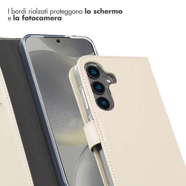 Selencia Cover a libro in vera pelle Samsung Galaxy S25 - Greige