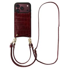 Selencia Cover per telefono Nova Croco con cordino e portacarte Apple iPhone 18 Pro / 17 Pro - Burgundy