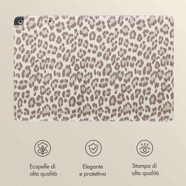 Selencia Libreria Sabi con stampa leopardata Apple iPad 9 (2021) 10.2 pollici / iPad 8 (2020) 10.2 pollici / iPad 7 (2019) 10.2 pollici - Soft Ivory