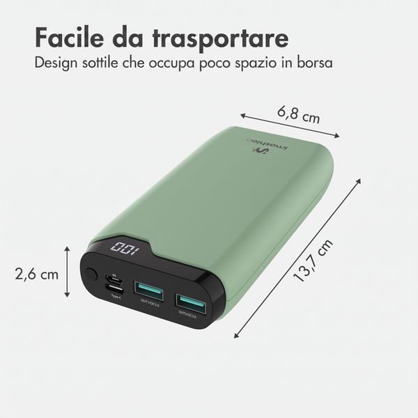 imoshion Powerbank da 20.000 mAh - Caricabatterie rapido da 22,5 W - USB-C / USB-A - Verde