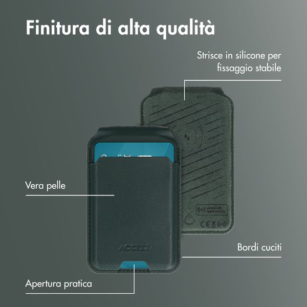 Accezz Portafoglio in pelle magnetico con supporto - Compatibile con Apple Find My - Cedar Green