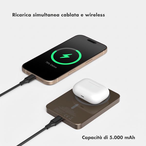 Selencia Vivid Powerbank 5.000 mAh - MagSafe e Qi - Desert Gold / Choco Flower Pop