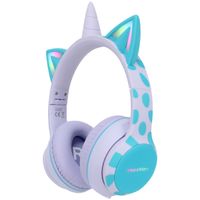 imoshion Cuffie wireless per bambini Unicorn LED Light - Limitatore di decibel - Con cavo AUX - Lavender Lilac / Soft Blue