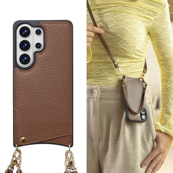 Selencia Cover per telefono Nova con cordino e portacarte Samsung Galaxy S26 Ultra - Mocha Brown