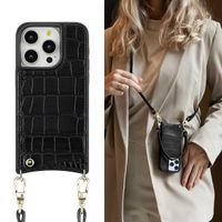 Selencia Cover per telefono Nova Croco con cordino e portacarte Apple iPhone 15 Pro - Nero