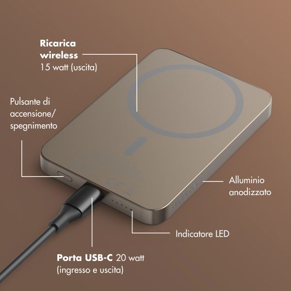 Selencia Vivid Powerbank 5.000 mAh - MagSafe e Qi - Desert Gold / Leopard