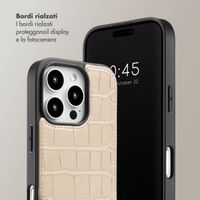 Selencia Cover per telefono Nova Croco con cordino e portacarte Apple iPhone 16 Pro - Beige