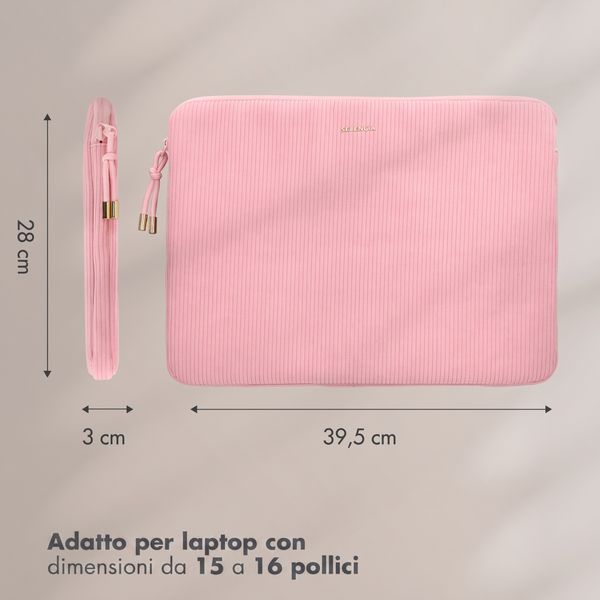 Selencia Cover per laptop in velluto a coste 15-16 pollici - Sleeve per laptop - Soft Blush
