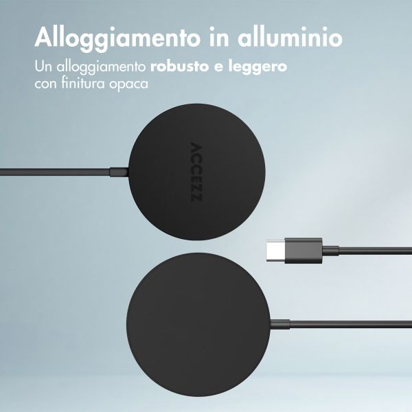 Accezz Caricabatterie Wireless USB-C - Caricatore Senza Fili MagSafe e Qi2 - 1 metro - Nero