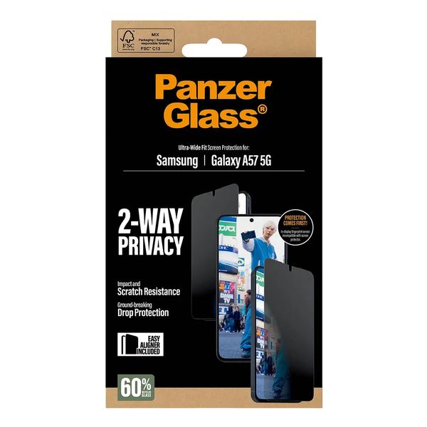 PanzerGlass Vetro temperato privacy antibatterico ultra-wide con applicatore Samsung Galaxy A57 (5G)